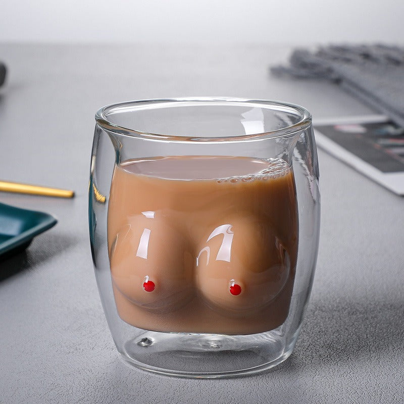 Double Layer Cup Glass Cartoon Creative Household Heat Insulation Water Cup Milk Coffee Cup Juice Cup Drinking Cup