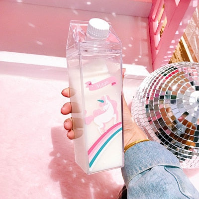 Unique Mini Cute Water bottles Milk Box Shape Transparent Plastic Cartoon pink panther Drink Bottle Coffee Beer Drinkware