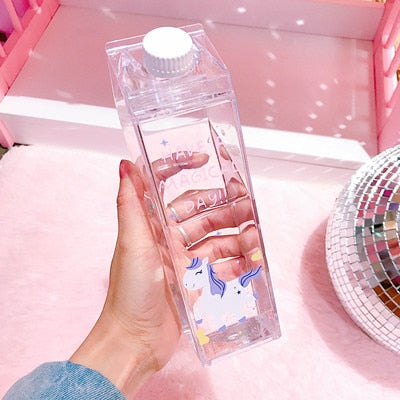 Unique Mini Cute Water bottles Milk Box Shape Transparent Plastic Cartoon pink panther Drink Bottle Coffee Beer Drinkware