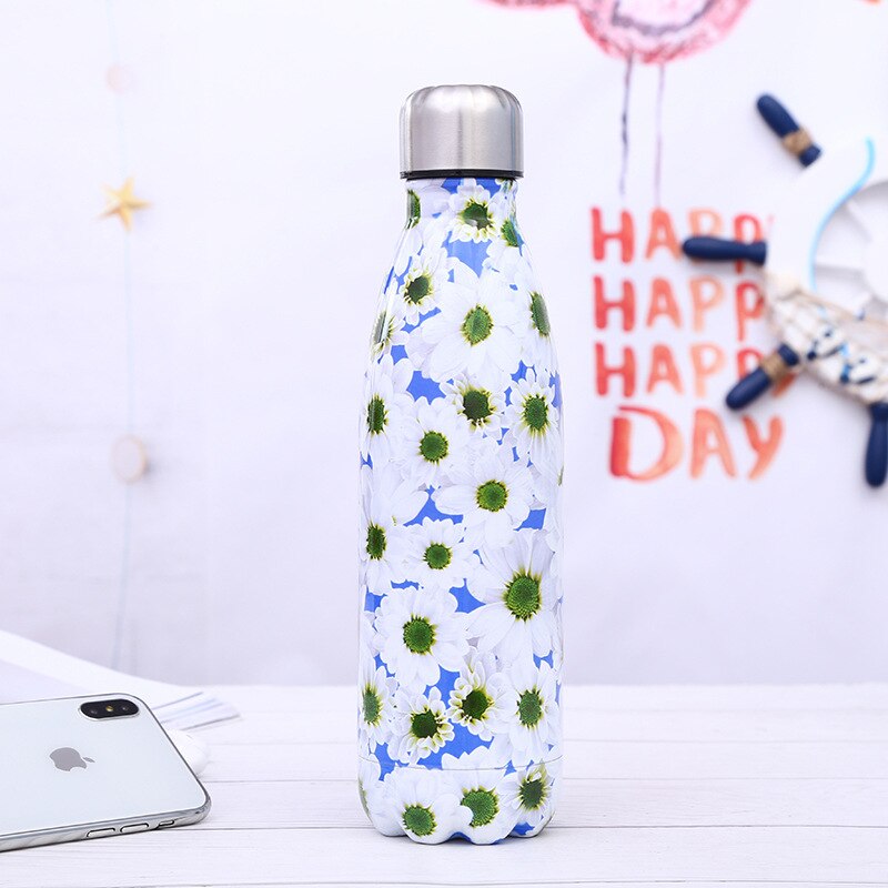 Stainless Steel Thermos Vacuum Flask Bottle 500ml Coffee Milk Cup Lovers Gradient Color Outdoor Travel Sport Hot Water Bottles