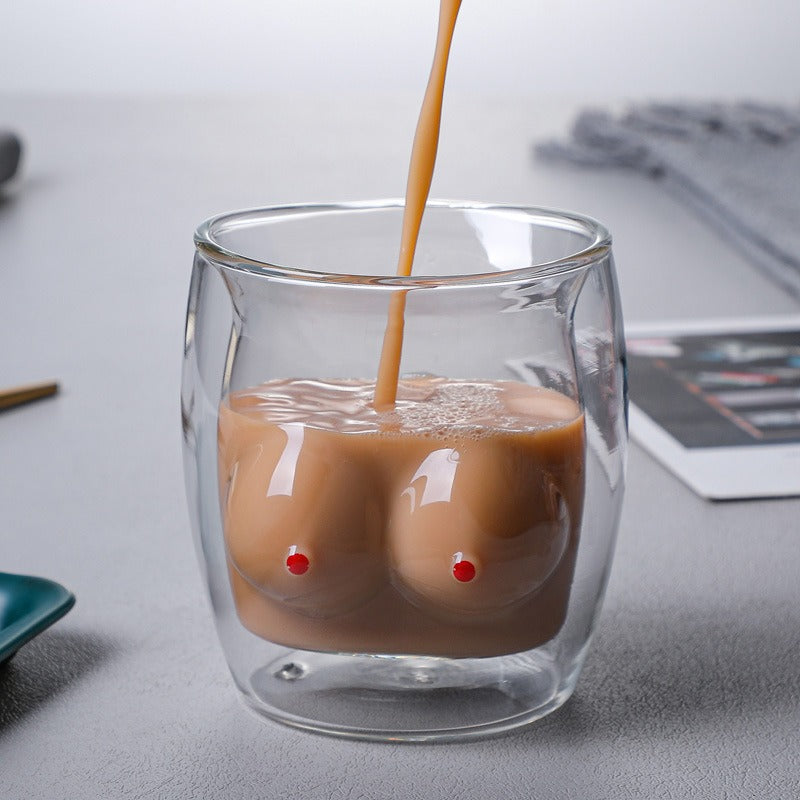 Double Layer Cup Glass Cartoon Creative Household Heat Insulation Water Cup Milk Coffee Cup Juice Cup Drinking Cup
