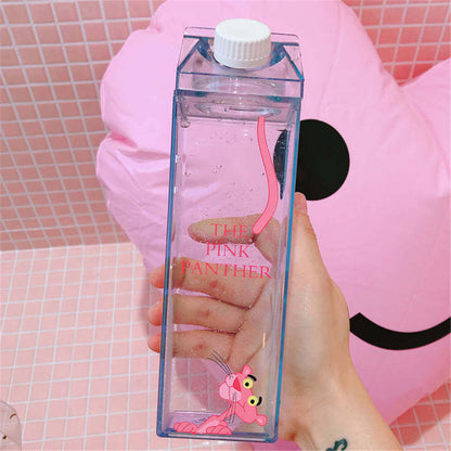 Unique Mini Cute Water bottles Milk Box Shape Transparent Plastic Cartoon pink panther Drink Bottle Coffee Beer Drinkware