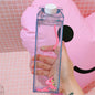 Unique Mini Cute Water bottles Milk Box Shape Transparent Plastic Cartoon pink panther Drink Bottle Coffee Beer Drinkware