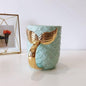 Beauty Mermaid Handle Large Capacity Tea Milk Cups And Mugs Pearl Glaze Gold Coffee Mug Drinkware 420ML
