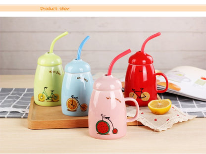 Fresh and lovely fruit bike ceramic cup