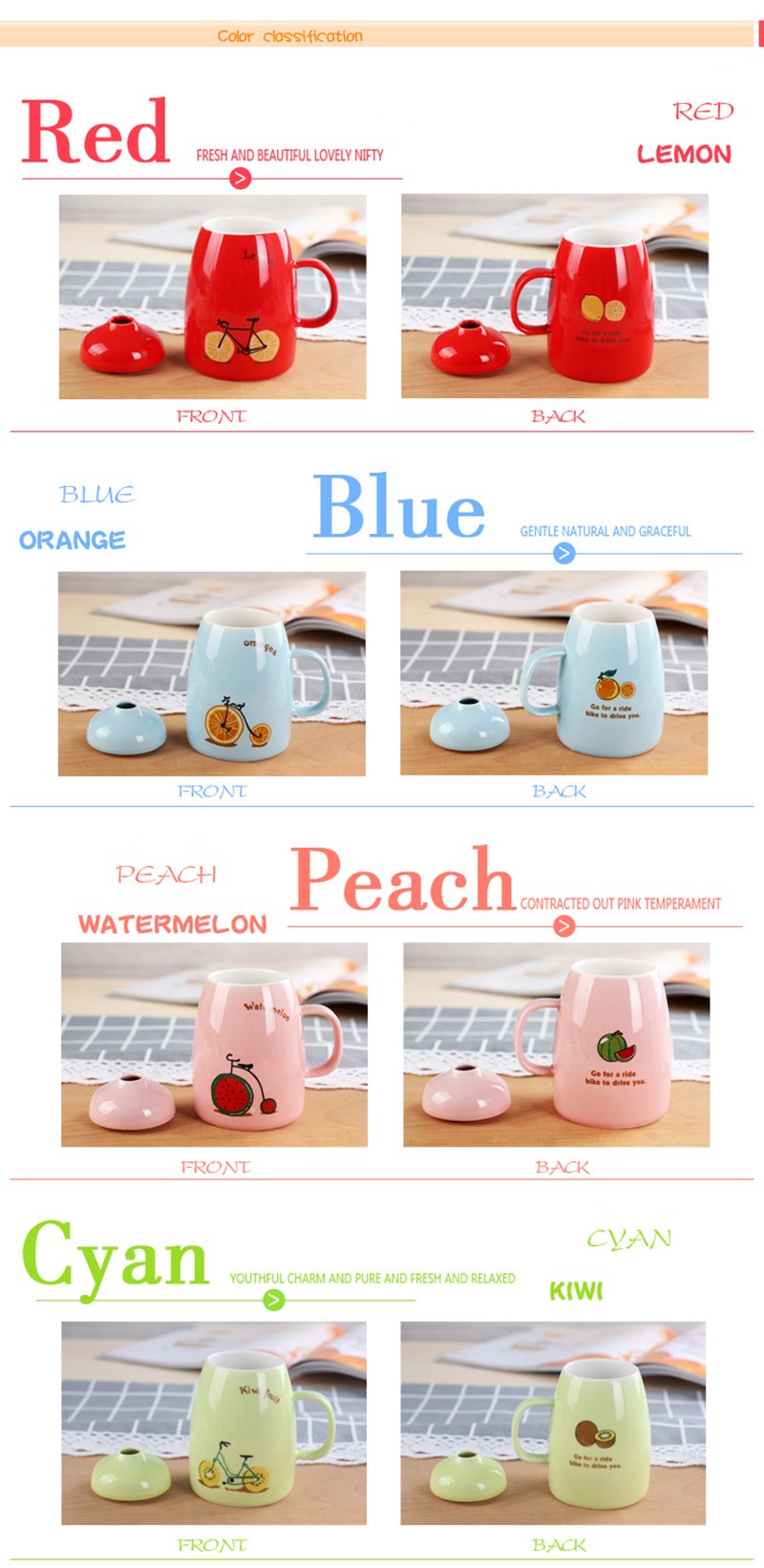 Fresh and lovely fruit bike ceramic cup