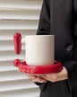 Handmade !? Ceramic Coffee Mug with Saucer - Unique Cute Funny Novelty